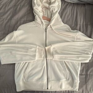 Abercrombie White Velour Zip-Up Hoodie Size M
